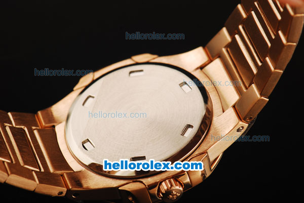 Patek Philippe Nautilus Swiss Quartz Movement Rose Gold Case and Strap with Black Dial and Diamond Bezel - Click Image to Close